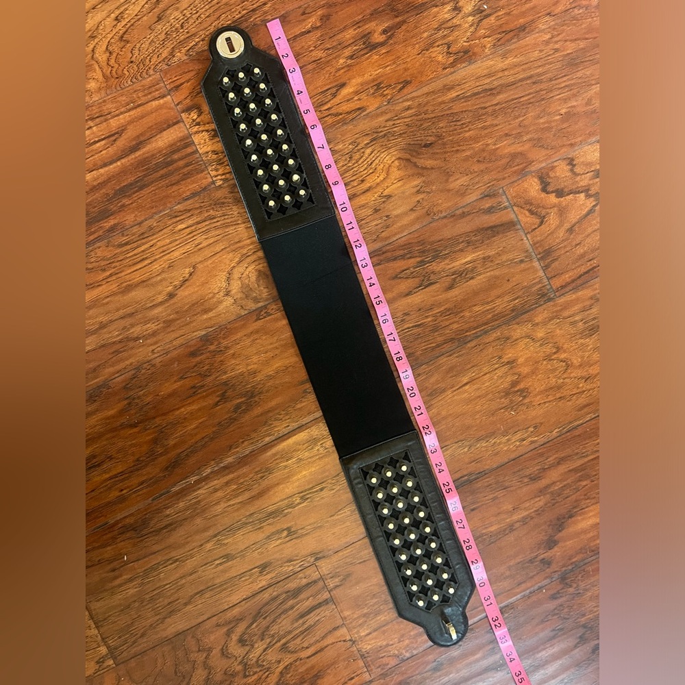 Preowned Black leather Studded Waist Belt Karen Millen sz 2 (see measurements)